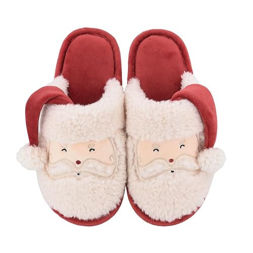 XIXITIAO Christmas Slippers Memory Foam Slippers for Women Warm House Slippers for Woman Cozy Fuzzy Bedroom Home Shoes for Indoor - Santa Claus - 10 Women/9 Men