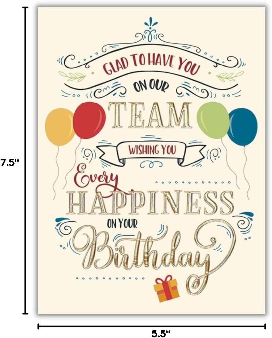 25 Employee Birthday Cards - Fun Typographic Design with Gold Foil Embossing - 26 Vanilla Envelopes - FSC Mix