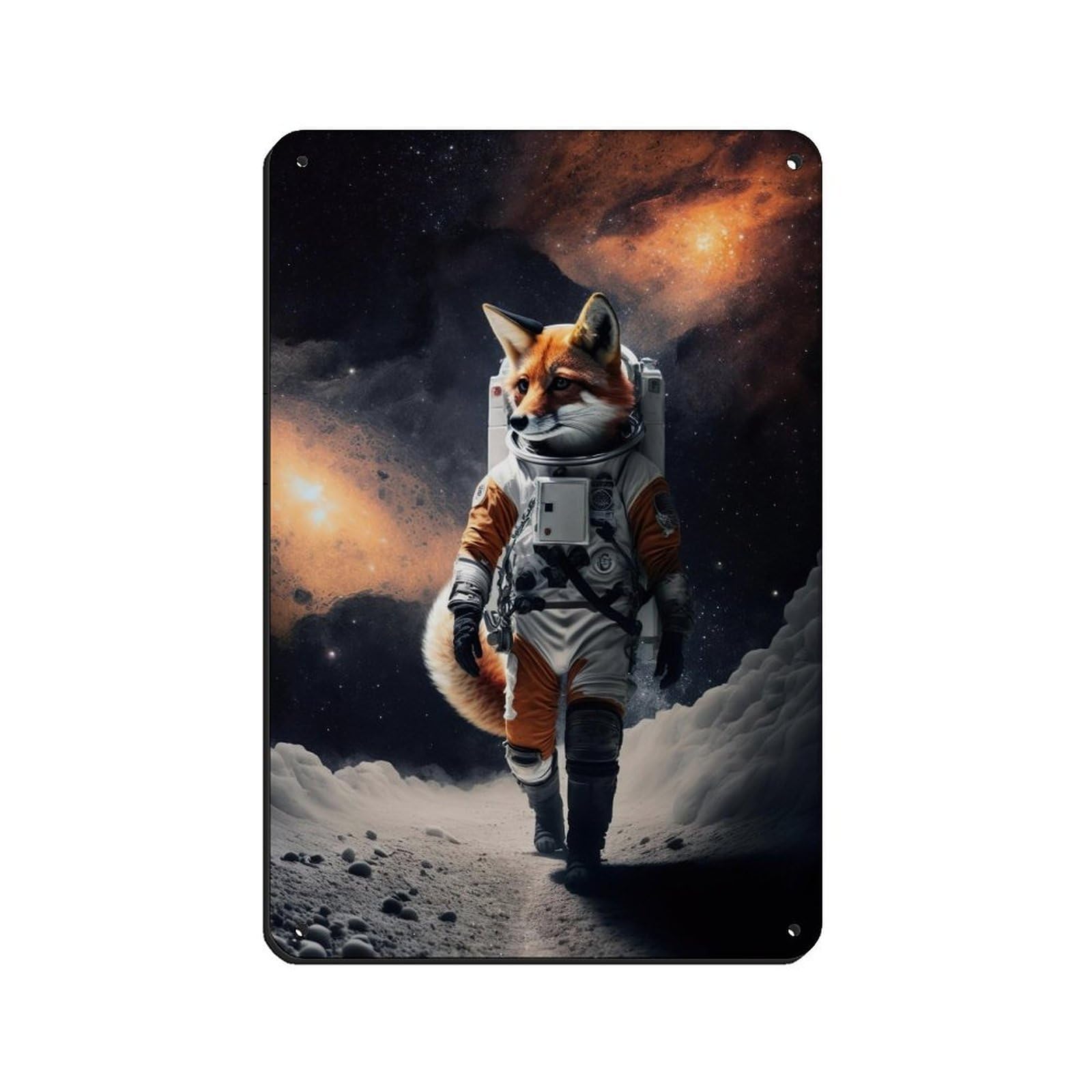 Astronaut Fox, Futuristic Animal Tin Sign Vintage Metal Pub Club Cafe Bar Home Wall Art Decoration Poster Retro 8x12inch(20x30cm)
