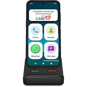 SPC Zeus 2 Pro Smartphone for Seniors Compatible with App Remote Management and Tracking Easy Mode Physical Buttons XXL Symbols 6.1 Inch Display Dual Camera 128GB Charging Station SOS