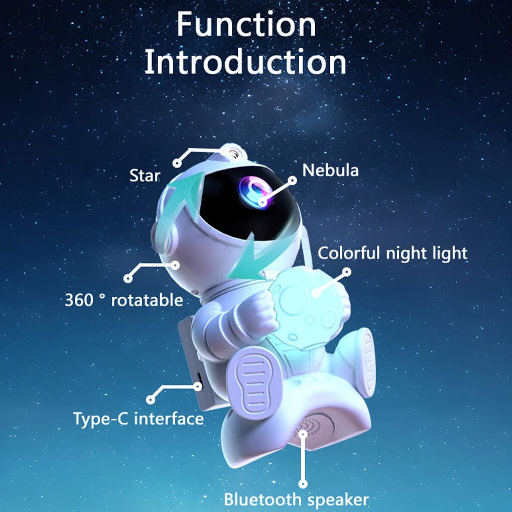 Proyector de cielo estrellado de astronautas, proyector de luz nocturna, Altavoz Bluetooth con luz LED nocturna, decoración de habitación y dormitorio, estrellas