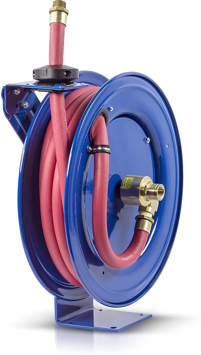 COXREELSSHF-N-525 Retractable Fuel Hose Reel | SH Fuel Series | 3/4"x25, 300 PSI | Easy-Maintenance w/ Brass Swivel & Multi-Position Mount Arm | Heavy-Duty Steel Construction | Made in the USA | Blue