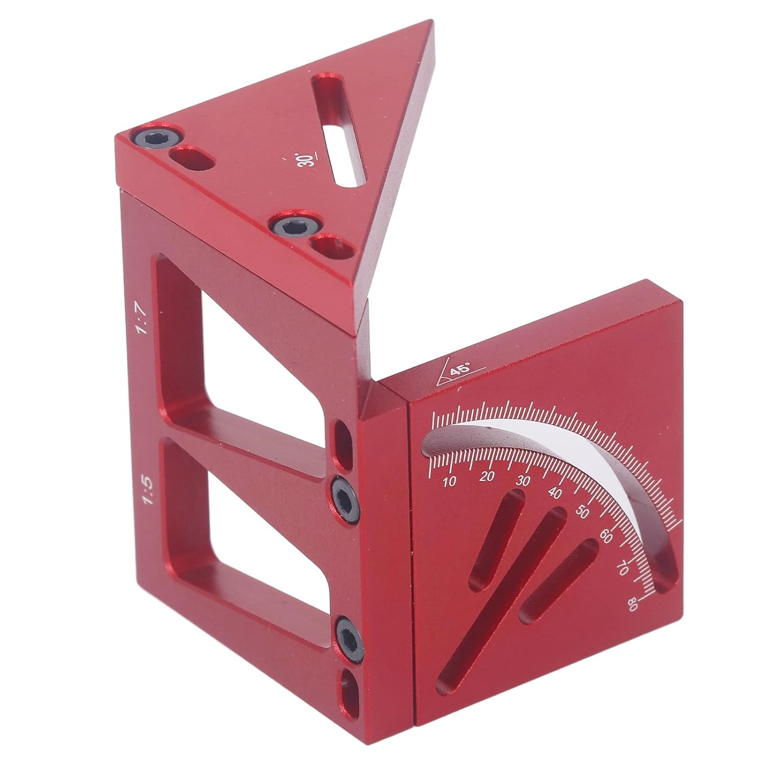 Multi Angle 3D Protractor Woodworking Ruler, 45 Degree Line Marker, Red Aluminum Alloy - Durable Construction, Slide Rule Functionality, Ideal for Woodworkers and DIY Projects