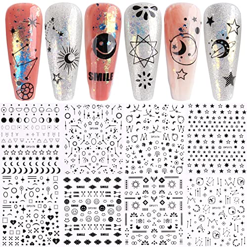 JMEOWIO Pegatinas Para Uñas Estrella Lunar, 12 Hojas Adhesivas Nail Art Stickers Decoración Manicura Cover