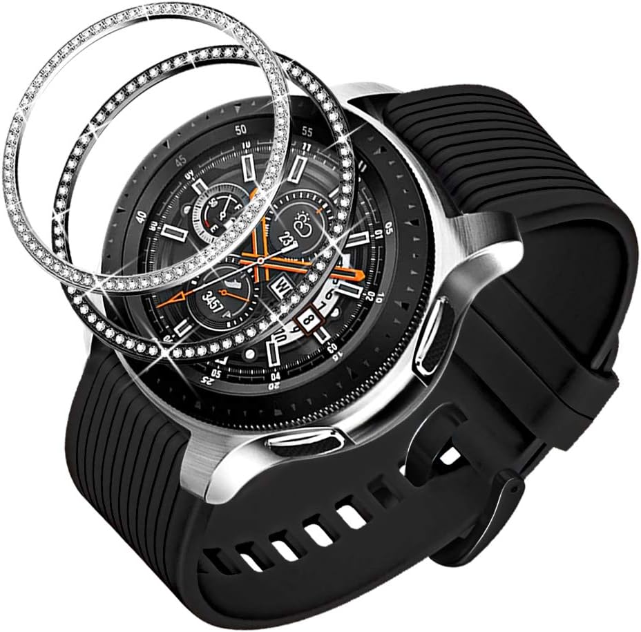 Dsytom Jewelry Bezel Ring Compatible with Galaxy Watch 46mm 2 Pack,Galaxy Gear S3 Frontier & Classic Bezel Ring Cover Protector Adhesive Loop Anti Scratch Design for Samsung Galaxy Watch Accessory
