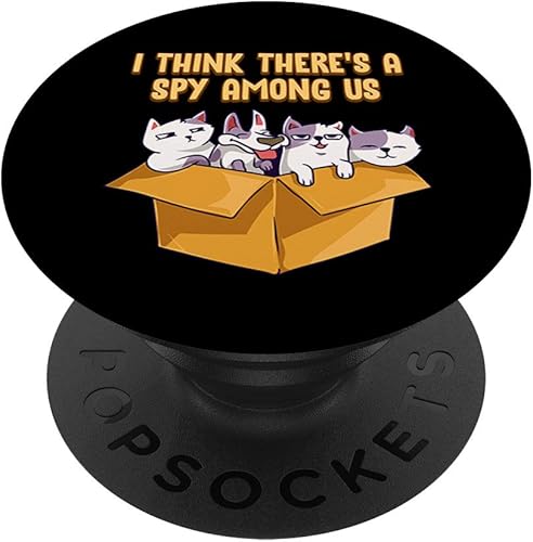 Bonito y divertido soporte para teléfonos y tabletas con texto "I think There's A Spy Among Us Puppy Cats", Negro