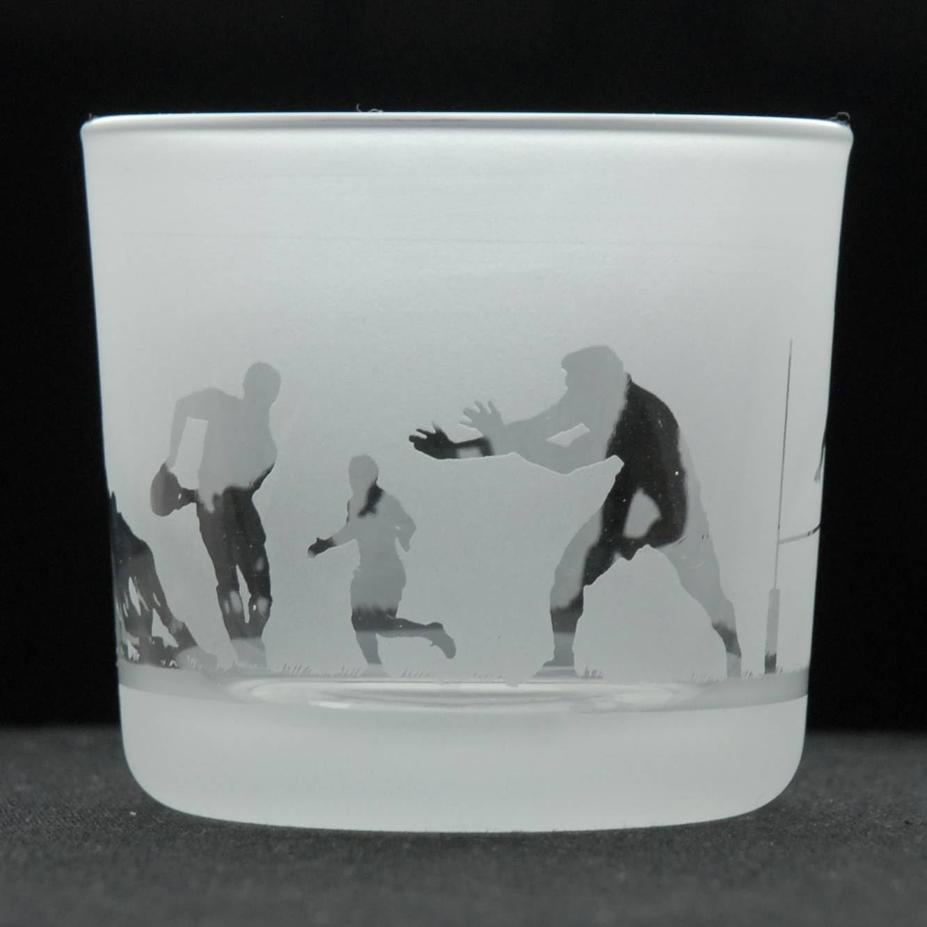 Photophore en verre dépoli gravé avec motif rugby, cadeau d'anniversaire pour fan de sport