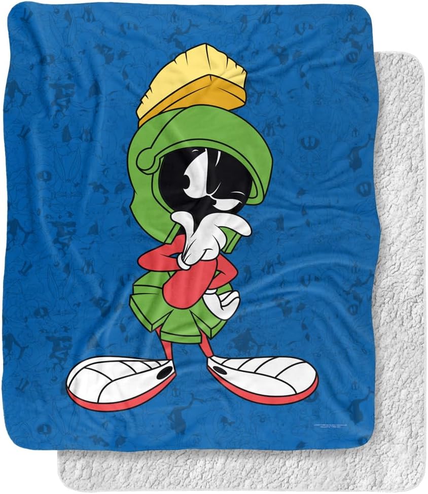 Looney Tunes Blanket, 50"x60", Marvin Character Sherpa Back Super Soft Throw