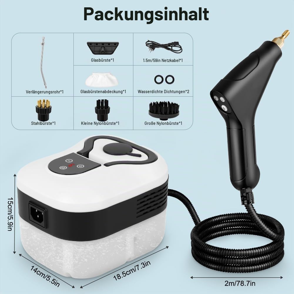 Vicloon Dampfreiniger, 2500W 6-Stufig Einstellbar, 1.2L Wassertank, 15 Sekunden Aufheizzeit, Dampfreiniger für Alles, Tragbarer Steamer, Handdampfreiniger für Autos, Haushalt, Küche, Fenstern,Boden