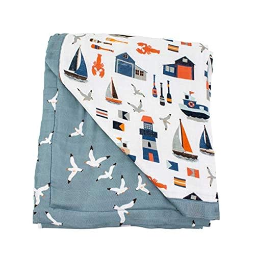 Bebe au Lait Nautical Seagulls Oh-So-Soft - Manta de muselina para acurrucarse azul talla única SBBBNT