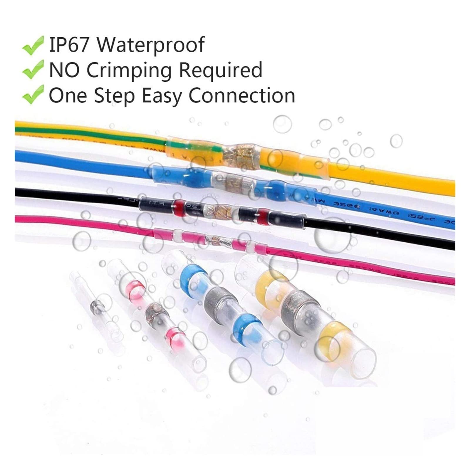 VOREAL 500/100 Uds Conectores de Cable a Tope termorretráctiles Impermeables terminales de Sellado de Soldadura de Cobre estañado Empalme de Manga de contracción térmica Leisurely (Color : Yellow, S