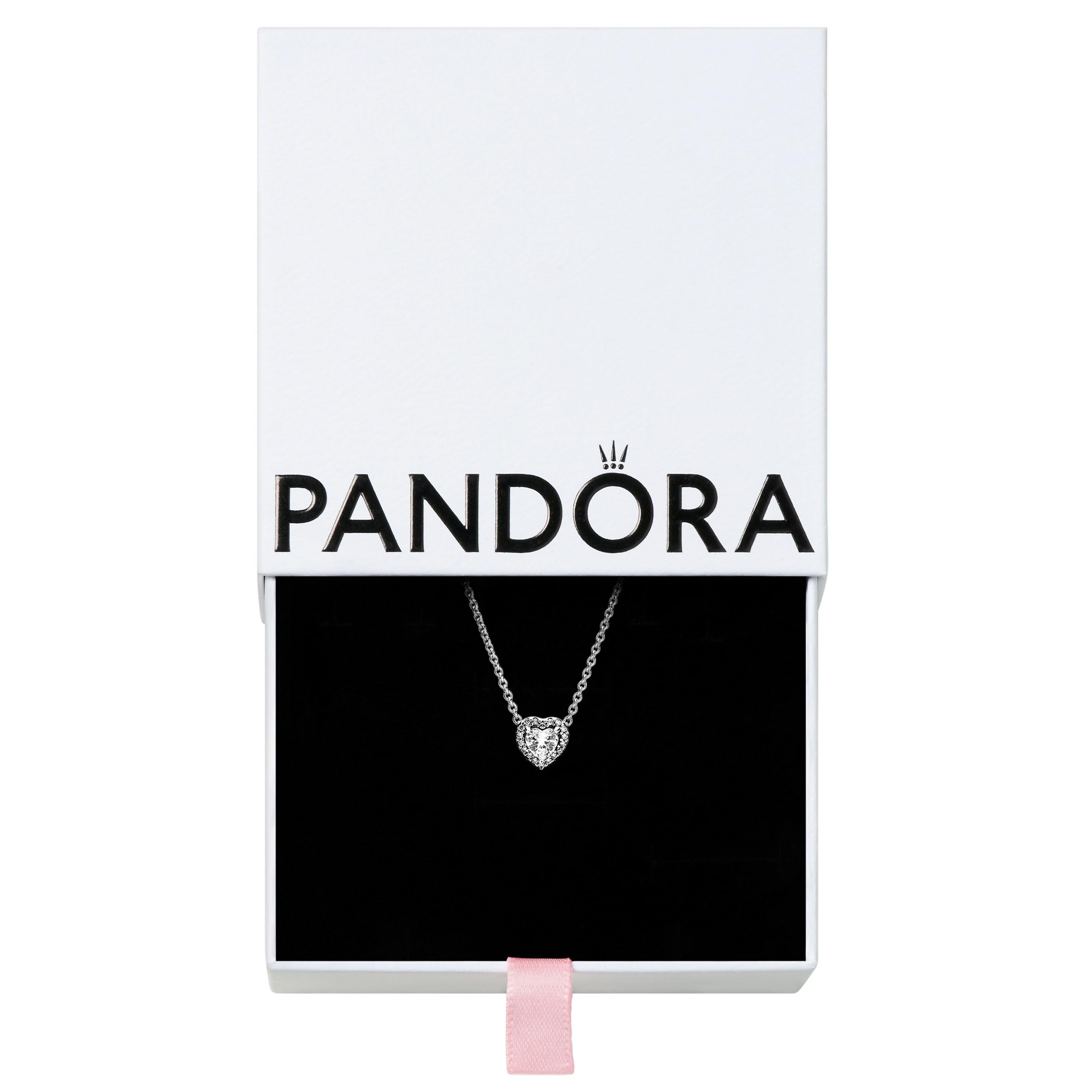 PANDORA Jewelry Elevated Heart Cubic Zirconia Necklace in Sterling Silver, 17.7", With Gift Box