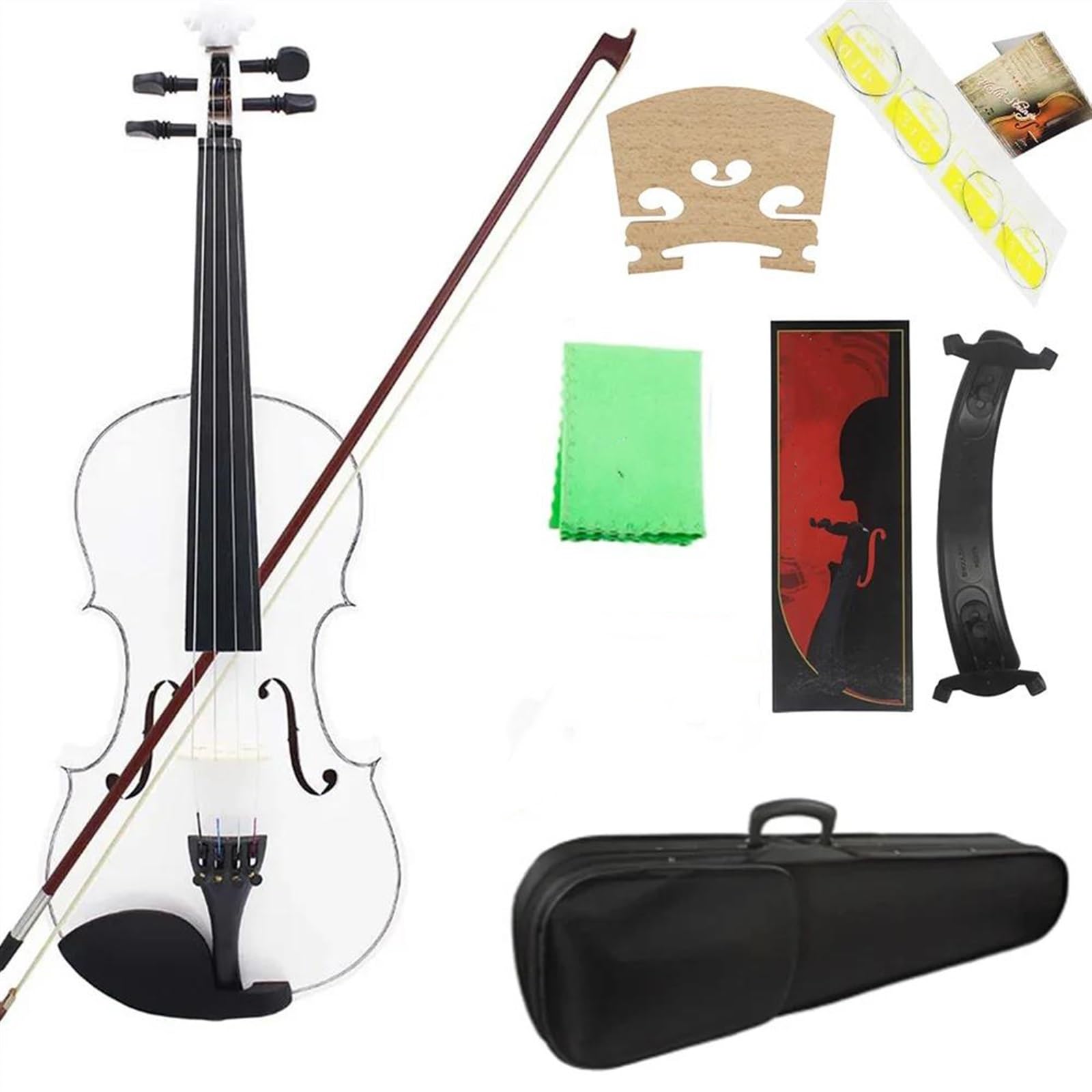Violine Weiße 4/4 Violine Anfänger Violine Saiteninstrument Geige Set Mit Fall Bogen Zubehör(Violin set)