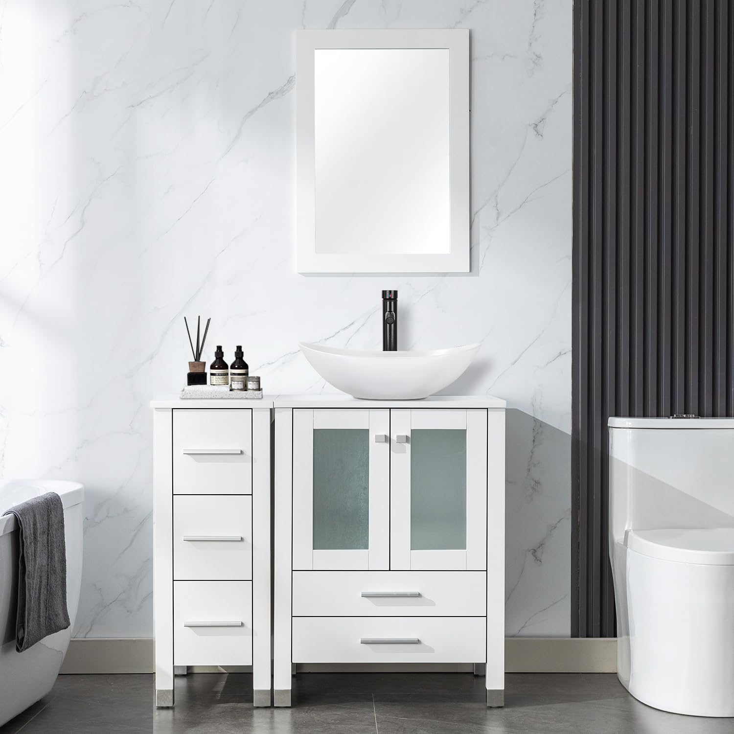 LUCKWIND 36 inch Bathroom Vanity with sink and single side cabinet
