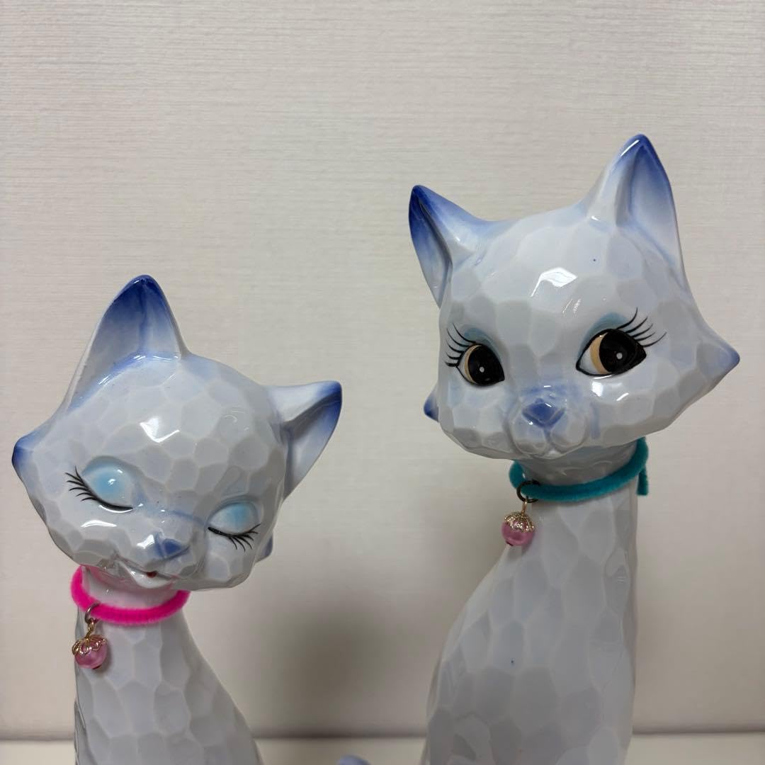 Amazon.co.jp: レトロ ねこ 置物 猫ちゃん 陶器 ペア セット まとめ