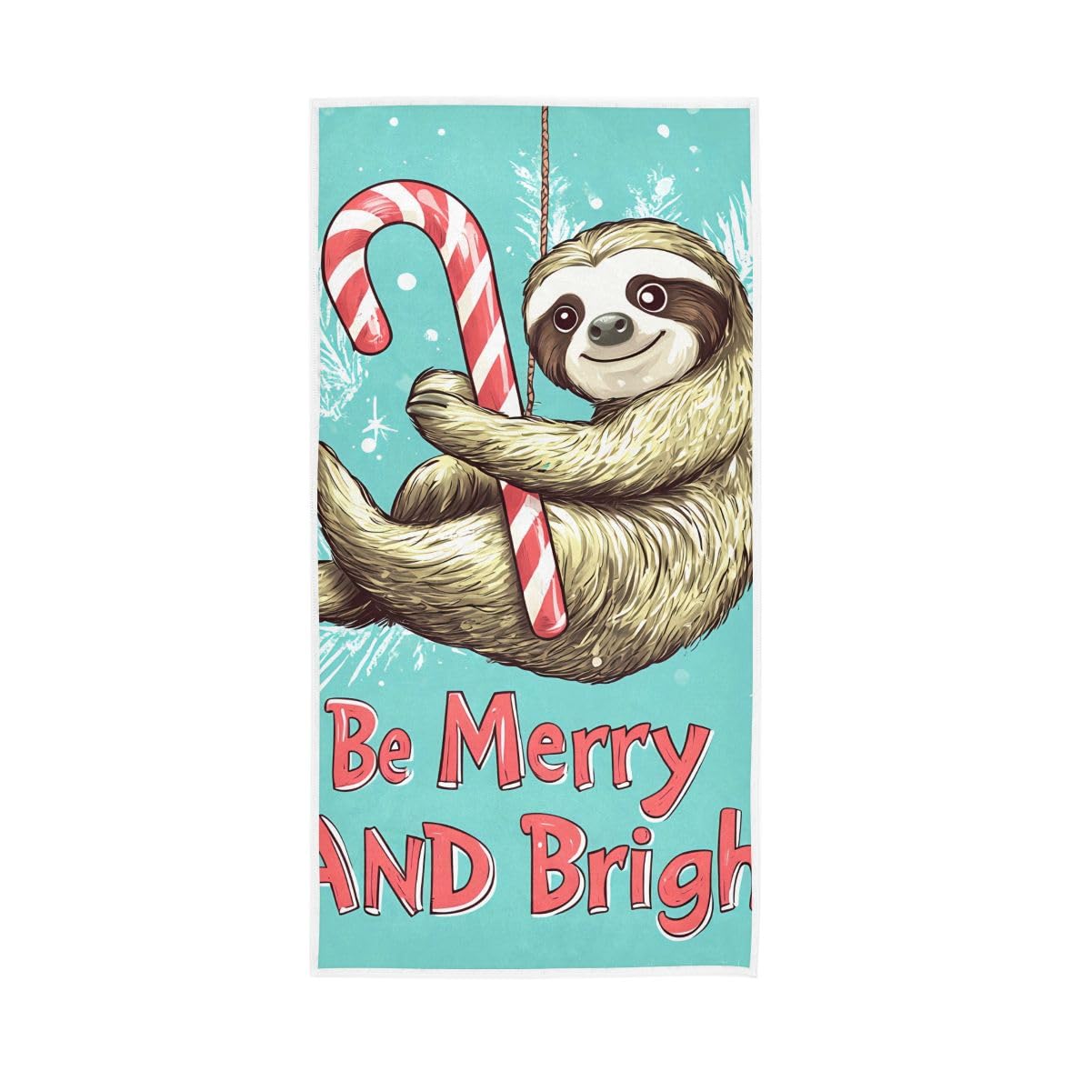 LSRCPD Christmas Sloth Hanging on Candy Cane Hand Towels Soft Washcloths Decorative Towels 15 x 30 Inch