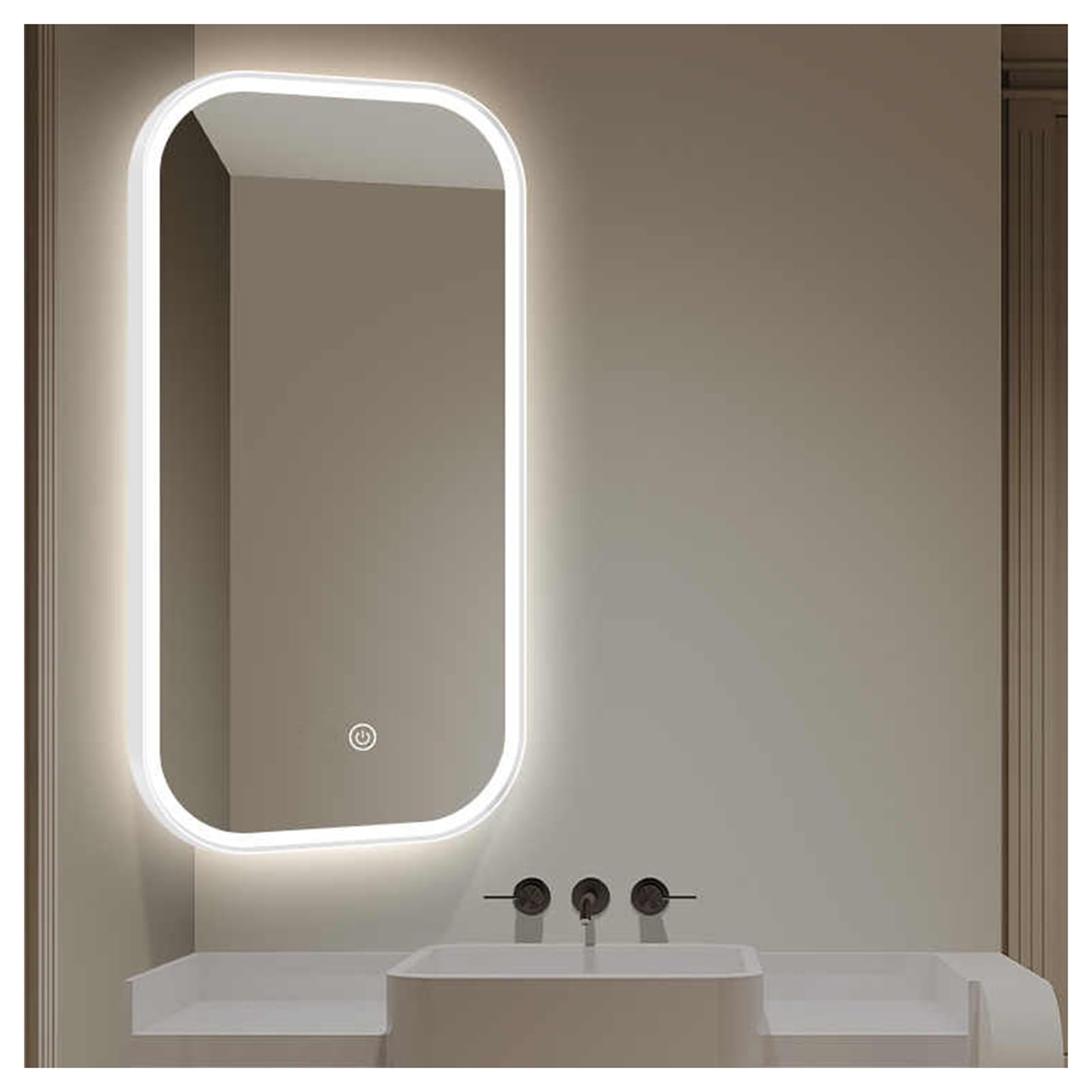 YCOVSFP Swivel Corner Mirror,Bathroom Mirror with 360° Rotating Bracket,Illuminated Rectangular Vanity Mirror,Infinitely Dimmable in 3 Colors,for Home and Hotel(White,50x80cm)