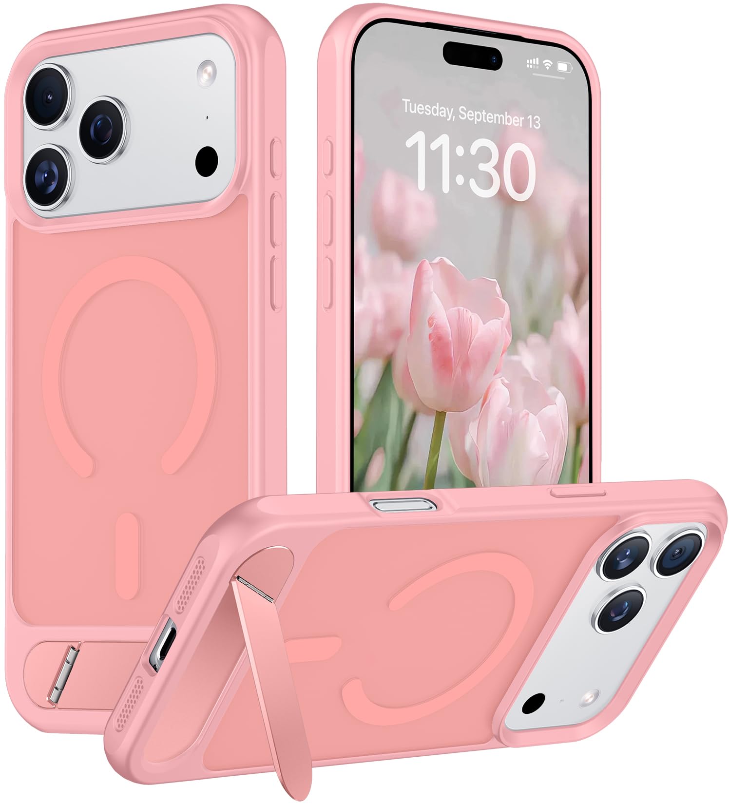 Temdan Designed for iPhone 18 Pro Max Case/17 Pro Max Case, [Built-in Invisible Kickstand][Compatible with MagSafe][Military Grade Shockproof] Slim Translucent Matte Phone Case 6.9 inch (Pink)