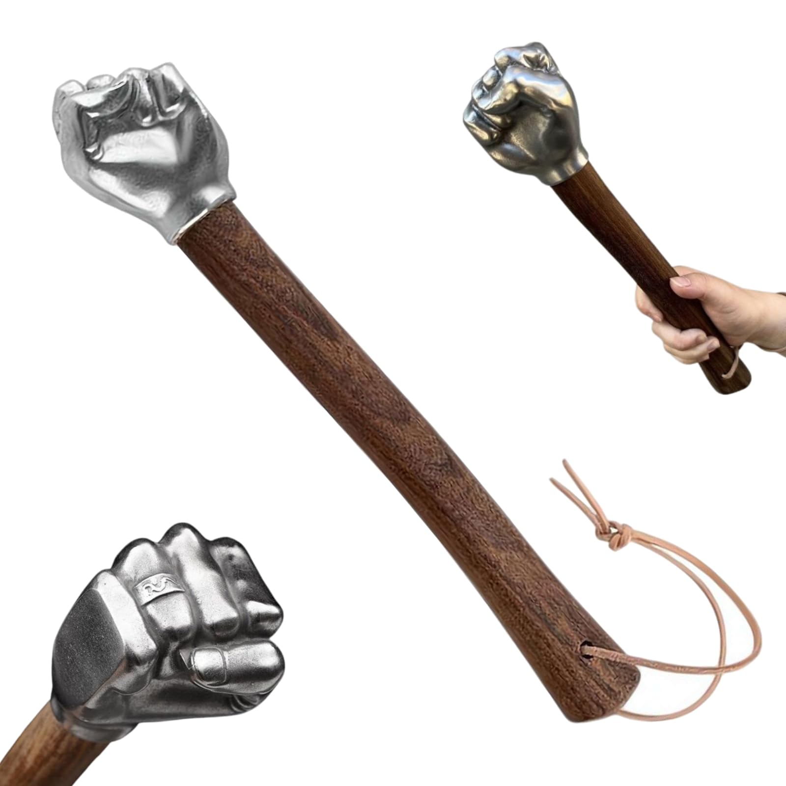 Marteau de poing décoratif – Marteau en forme de poing/pouce/os, tête en acier inoxydable et poignée en bois, art de collection pour la maison/le bureau, outil fonctionnel multifonction pour tâches