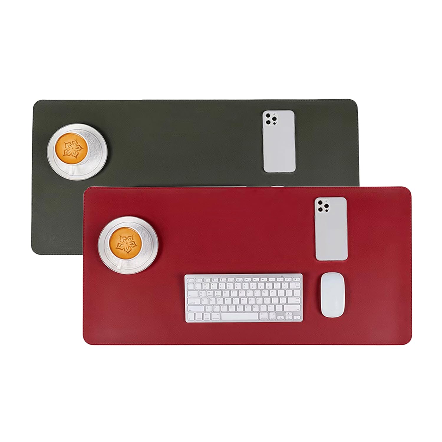 Set di 2 tappetini da scrivania in pelle, antiscivolo, protezione impermeabile, superficie silenziosa, tappetino multifunzione per scrivania per laptop per ufficio e casa, 70 x 35 cm