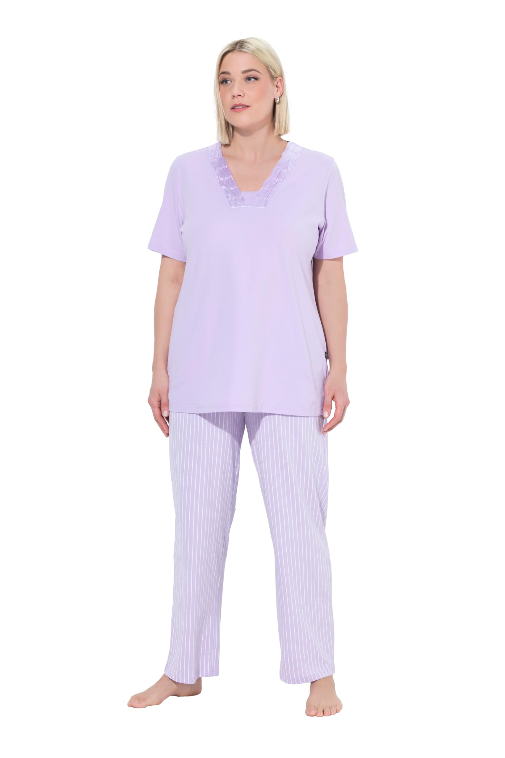 Ulla Popken Damen Pyjama, Satin Detail, Morning Rise Pyjama, Satin Detail, Morning Rise