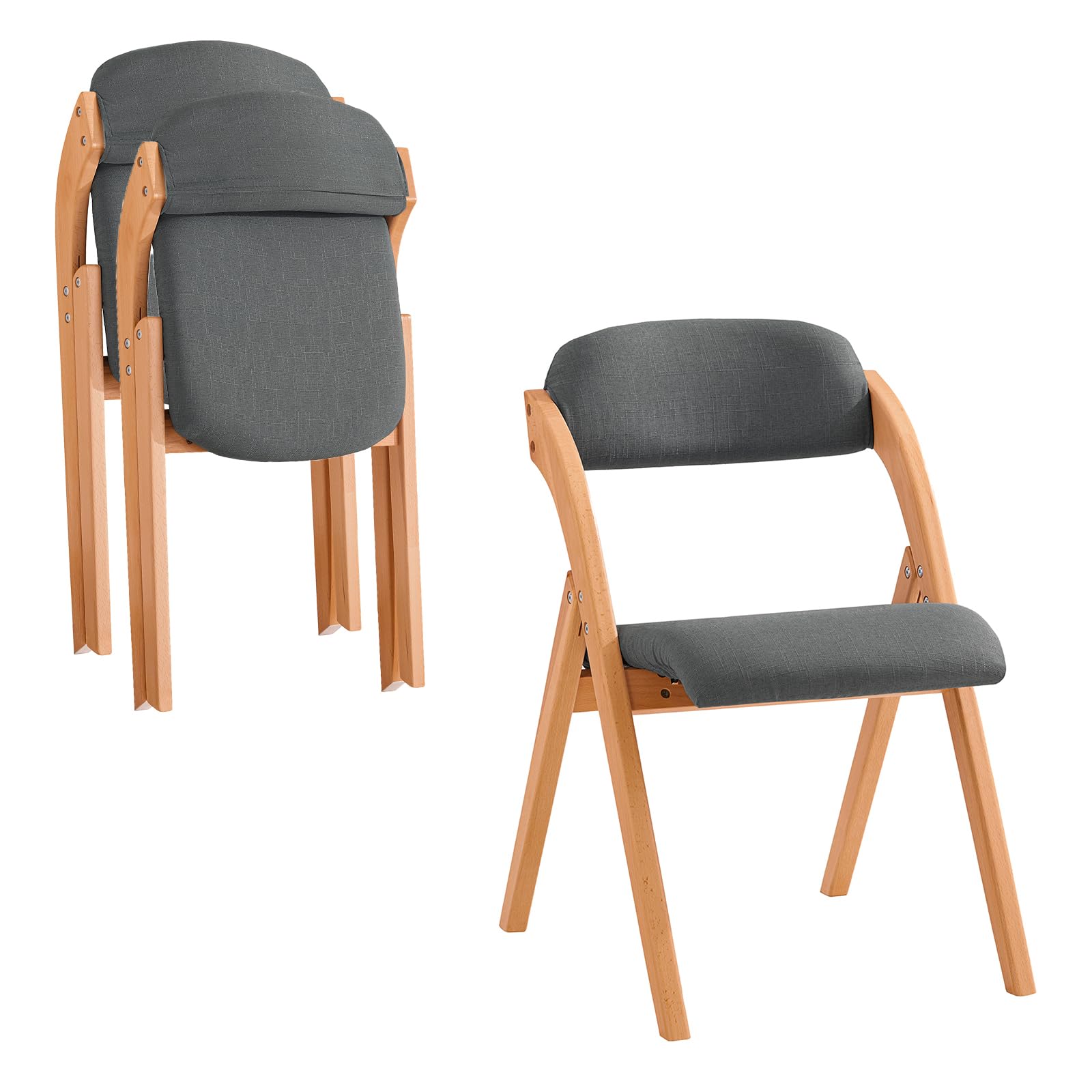 SoBuy Klappstuhl Holz gepolstert 2er Set - Ergonomischer Küchenstuhl & Esszimmerstuhl, Faltbar & Platzsparend, Fertig Montiert, Für Küche, Balkon, Büro, Dunkelgrau 47,5 x 77 x 59 cm FST92-SGx2