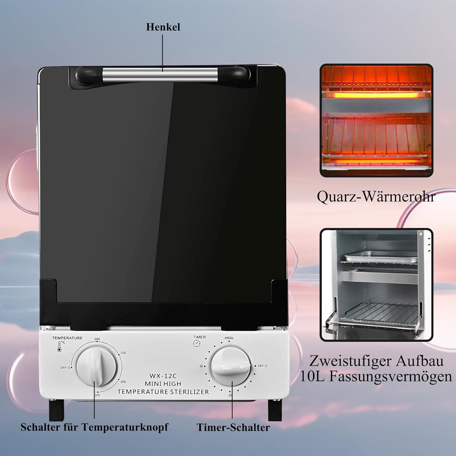 Esterilizador de aire caliente C12, doble bandeja, esterilizador térmico, autoclave de infrarrojos a 250 grados, con control de temporizador, para clínicas dentales, salones de pedicura