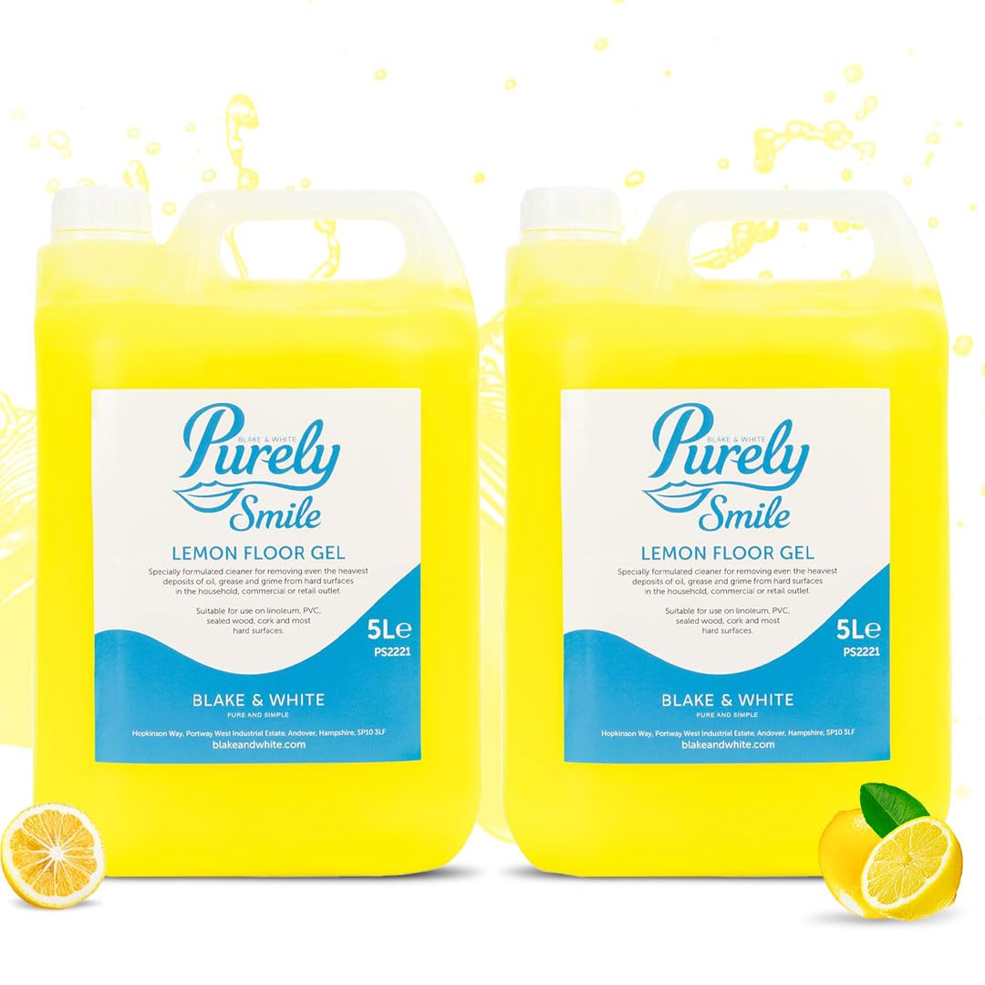 Blake & White Purely Smile Lemon Floor Gel 5L - Powerful Floor Cleaner Liquid for Tiles & Hard Surfaces - Removes Oil, Grease & Grime Deposits - Suitable for Linoleum, PVC & Sealed Wood (Pack of 2)