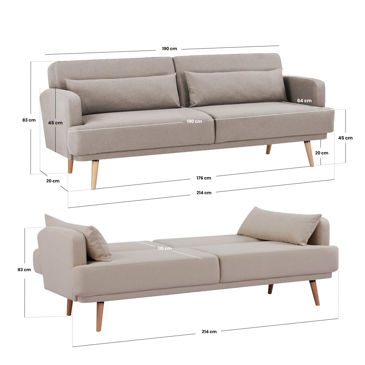 Atmosphera - Canapé Convertible Jack 3 Places Beige