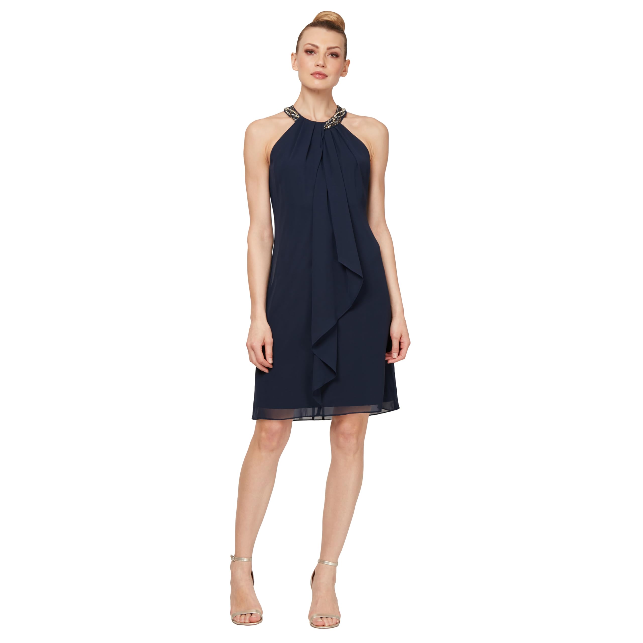 S.L. Fashions Womens Jewel Halter Sheath Dress (Petite and Regular)