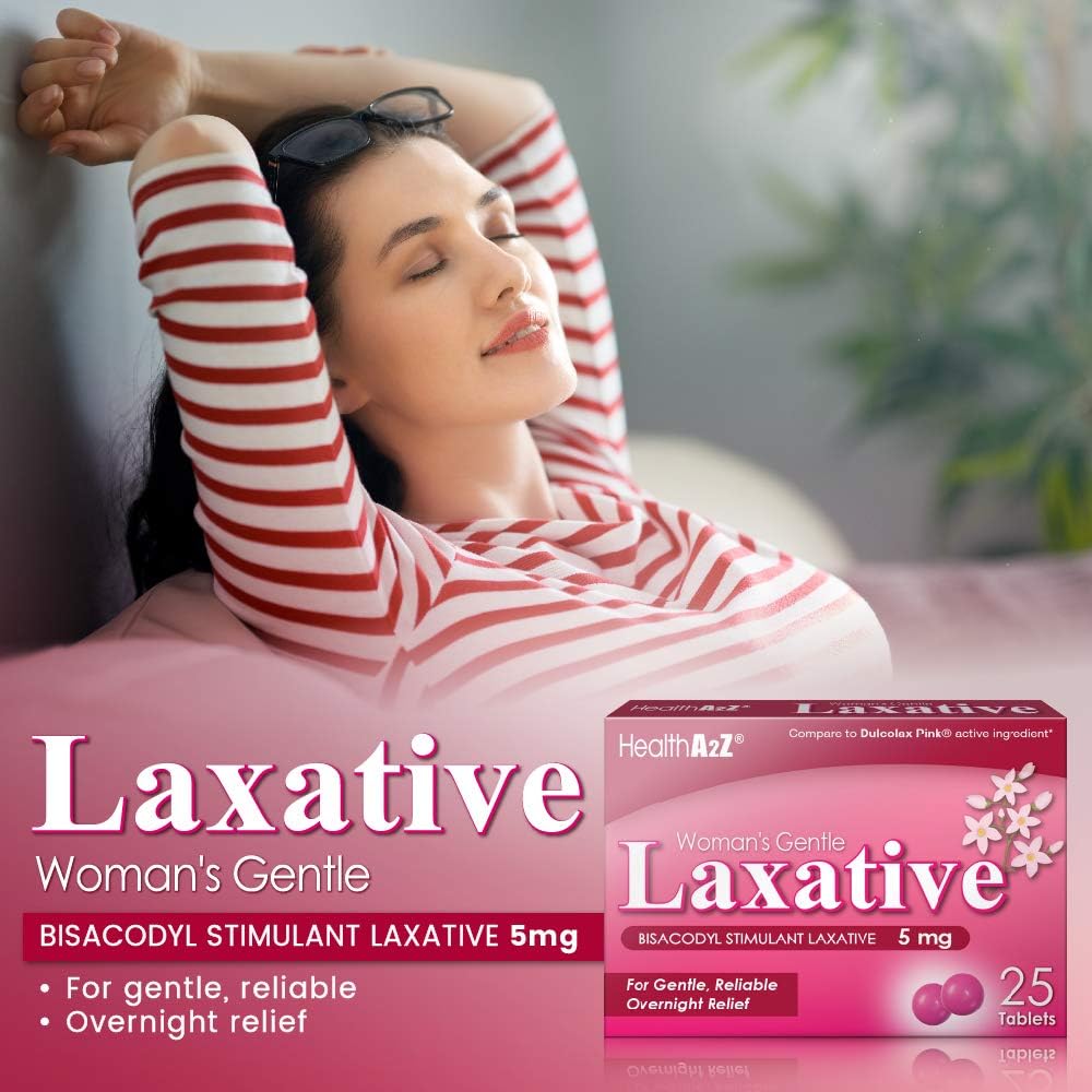 HealthA2Z® Woman’s Gentle Laxative | Bisacodyl 5mg Stimulant Laxative | Constipation Relief | Gentle & Reliable Overnight Support | 24 Packs of 25 Tablets Each (600 Tablets Total) | Value Pack