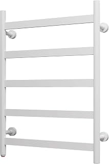 HEATGENE Towel Warmer 5 Flat Bar Towel Dryer Wall-Mounted Plug-in Bath Towel Heater - Gloss White