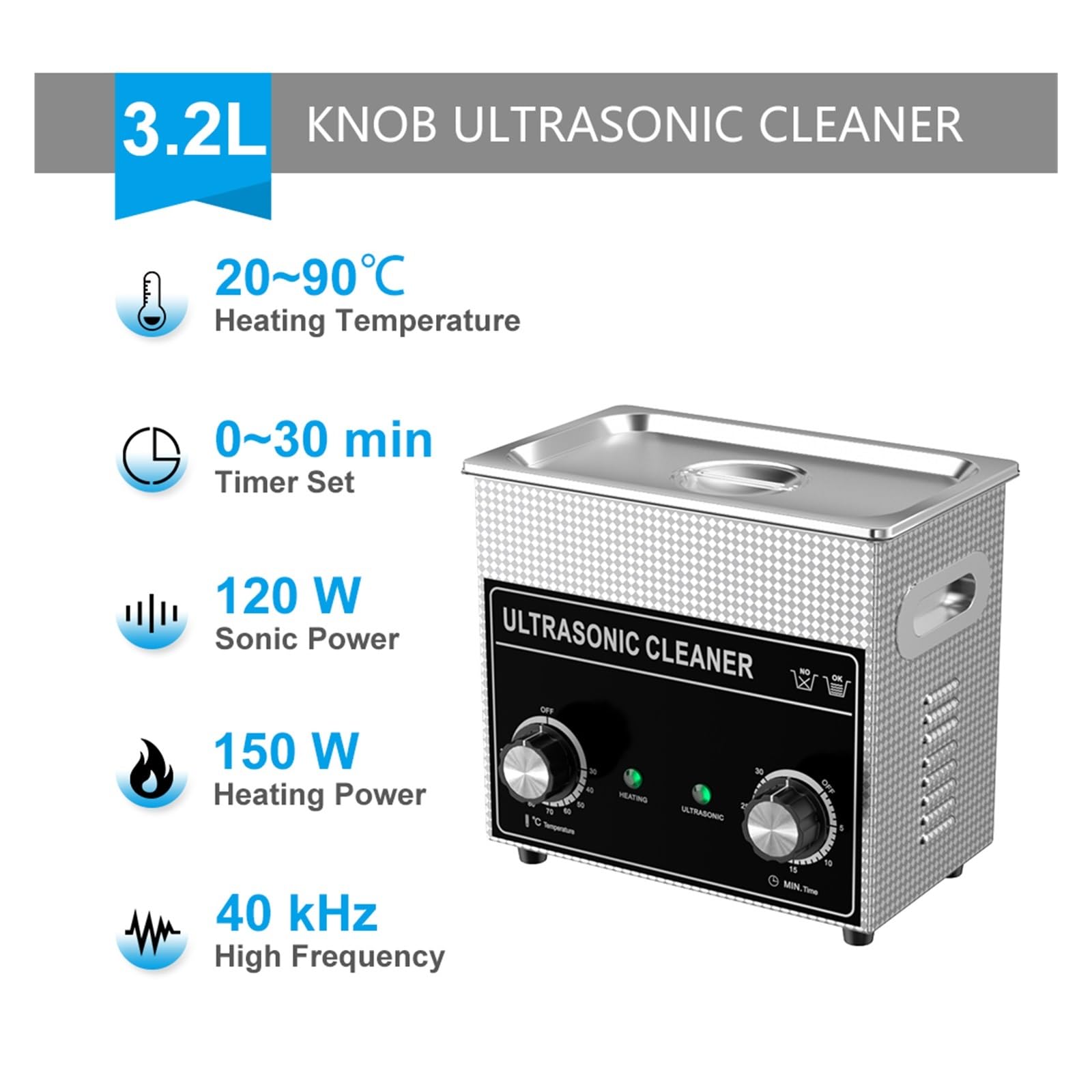 Limpiador ultrasónico, Limpiador De Boquilla Combustible Ultrasónico 3L Y 180W, Limpieza Agua Caliente, Aceite Baño, Bujía, Inyector Pequeño, Elimina El Carbono(120W)