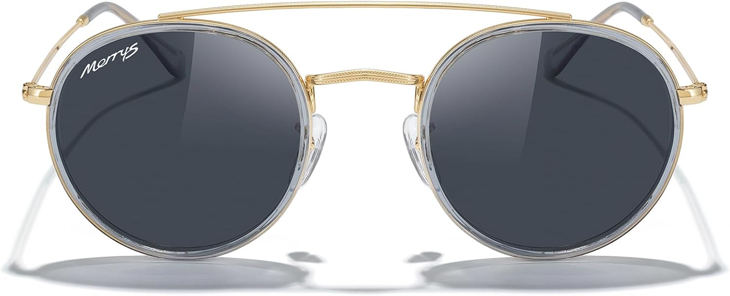 MERRY'S Retro Round Polarized Sunglasses - Unisex Double Bridge Sun Glasses