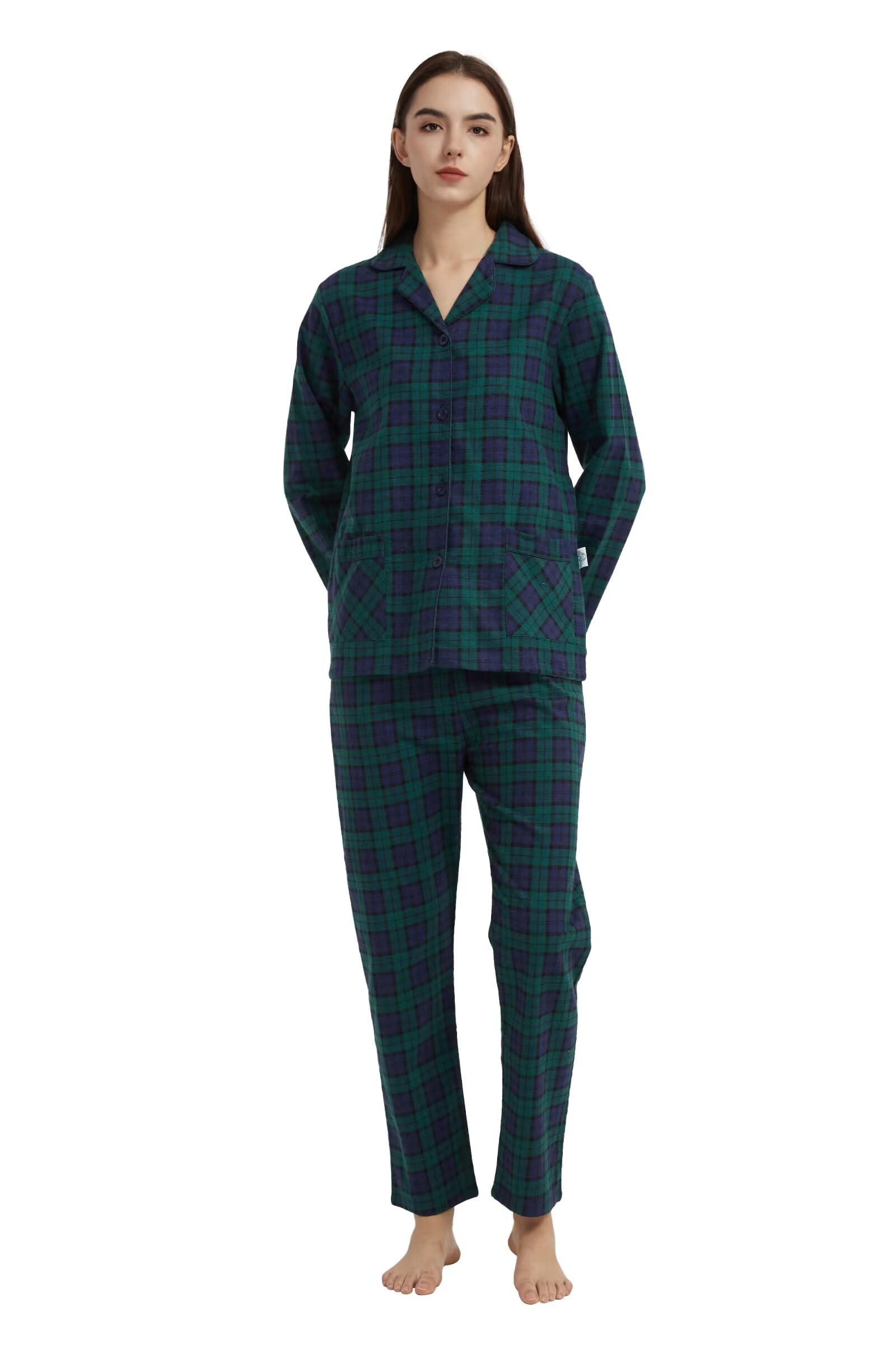 GLOBAL Conjunto de Pijama Algodón para Mujer Conjunto de Pijama Franela Suave Floral de Manga Larga con Botones para Mujer Ropa de Dormir con Cordón Transpirable para Mujer