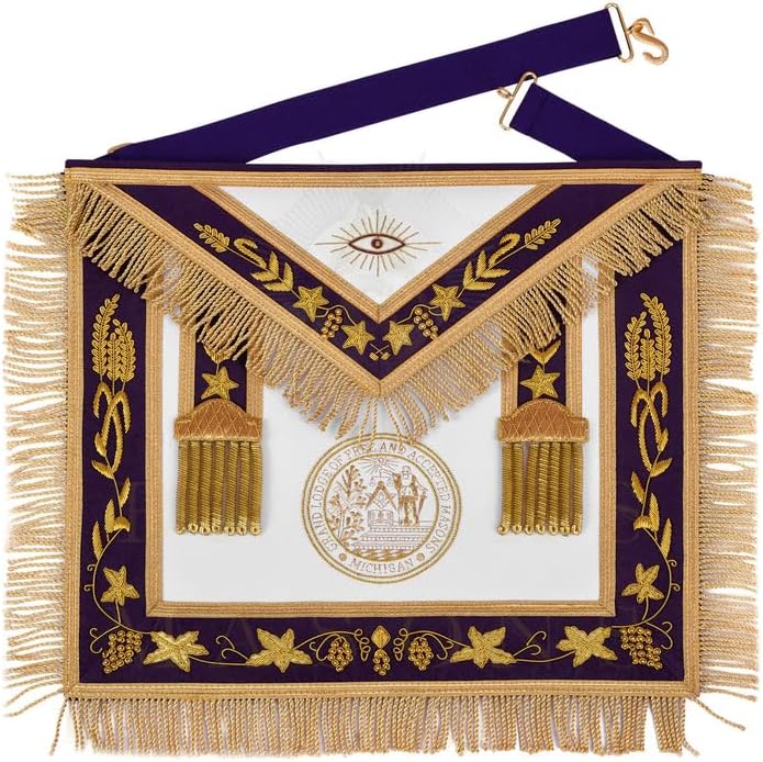 Bricks Masons Grand Master Blue Lodge Apron Purple Velvet Gold Bullion Embroidery Fringe Formal Ceremonial