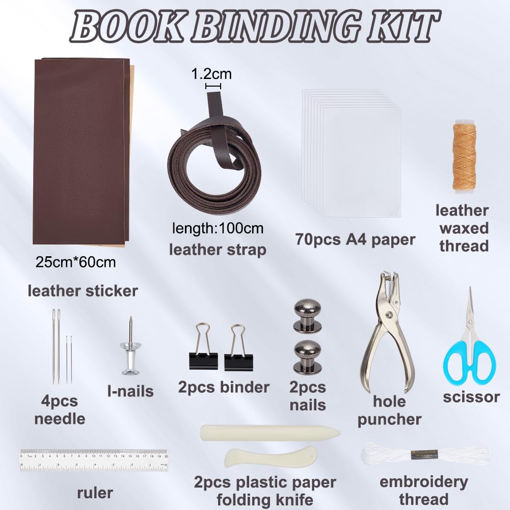 "WEBEEDY Kit di Rilegatura per Principianti Diario in Pelle Fai-da-Te Set di Rilegatura di Libri Kit per la creazione di Libri Kit Fai da Te per Adulti Kit Completo di Forniture per Rilegatura con Fi