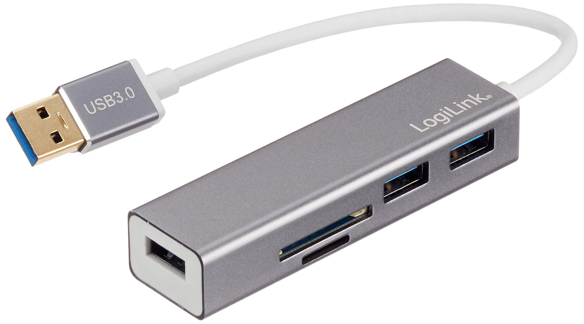 LogiLink UA0306 - Hub USB 3.0 (3 Puertos, con Lector de Tarjetas), Color Gris