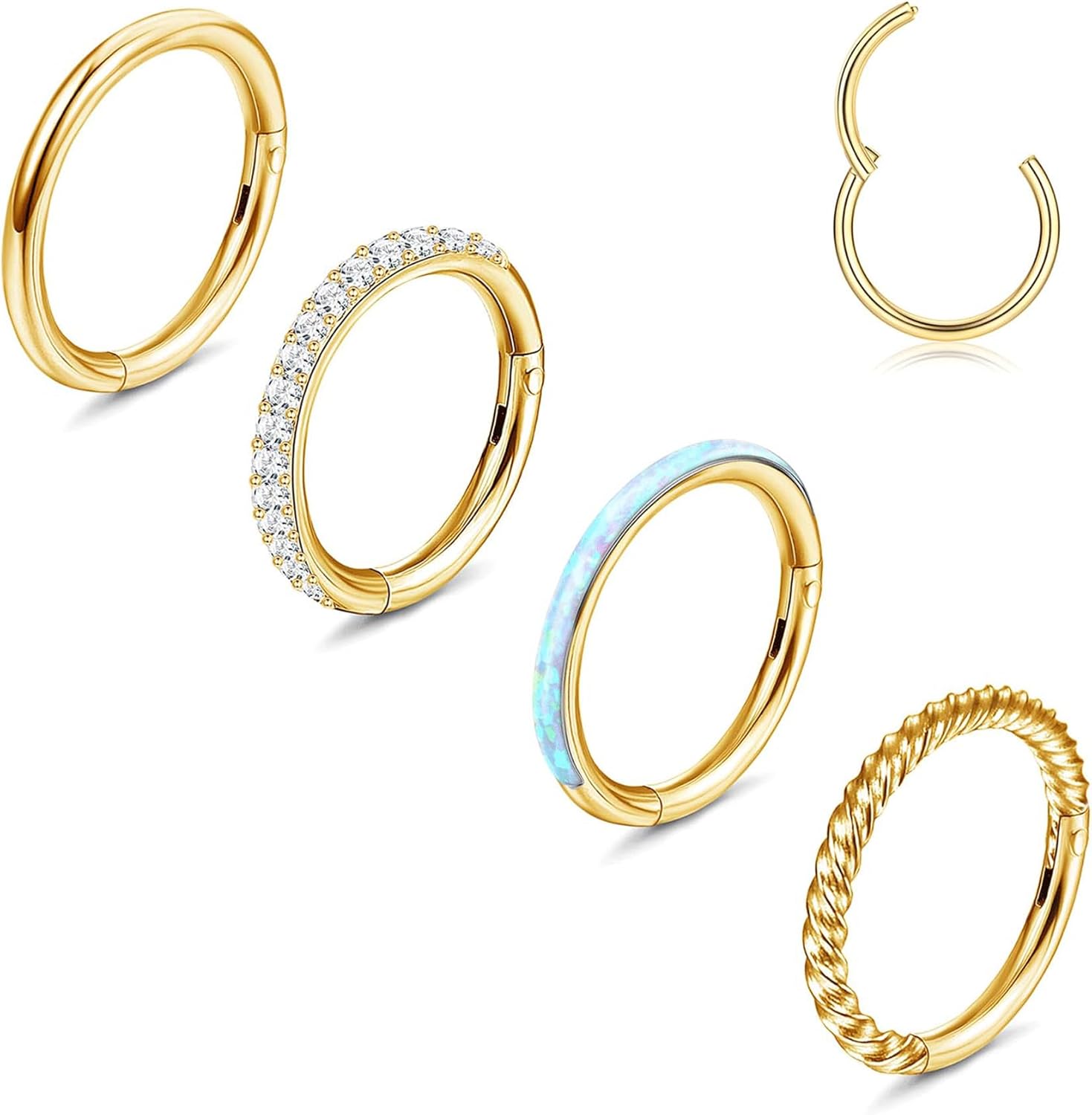 Jstyle 14G Belly Button Ring 316L Surgical Steel Belly Rings Hoop for Women Clear CZ Opal Clicker Hoop Belly Button Rings Gold Silver Small Navel Belly Body Piercing Jewelry 8mm 10mm 12mm