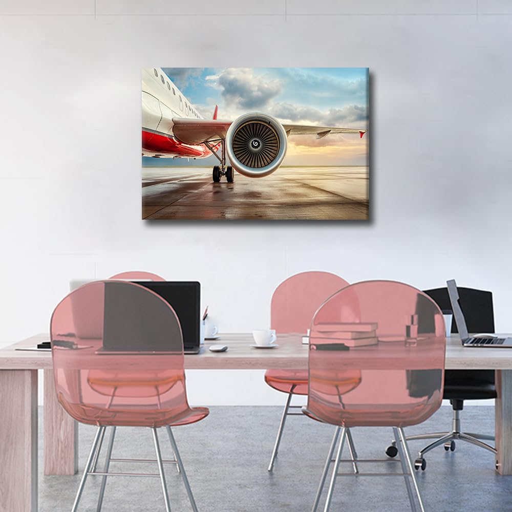 TISHIRON Modern Airliner Canvas Wall Art for Bedroom Living Room Jet Engine Home Decor Airplane Turbine Painting Pictures Airplane Office Wall Decor Contemporary Artwork Frame Ready to Hang - Image 2