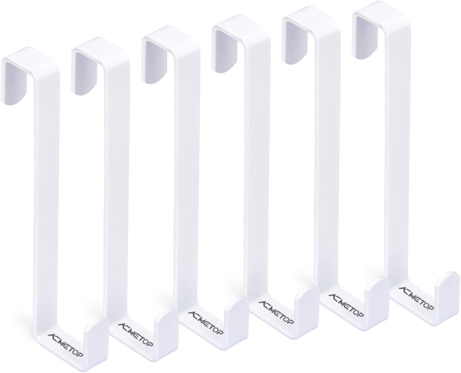 ACMETOP 6 Pack Over Cabinet Cupboard Drawer Hooks, Reversible Over The Door Hook, Dual Head Single Over Door Hooks Fit 1/2" and 9/10" Width, Sturdy Metal Door Hanger Hold Up to 20 Lbs (White)