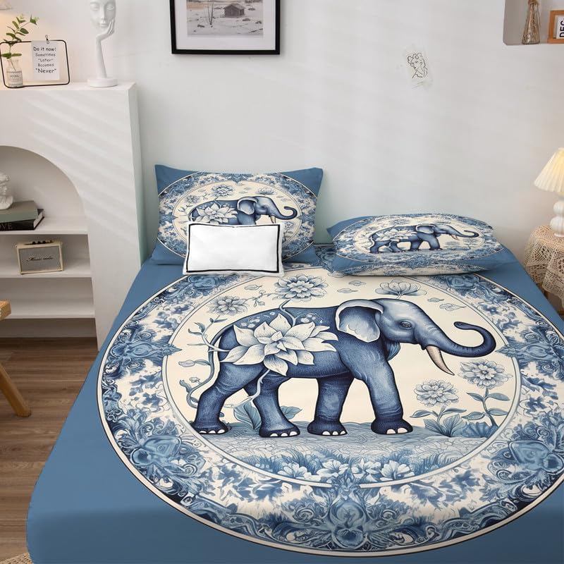 Miniatura 3 de Sábanas de elefante tamaño California King  Sábanas de microfibra suave con bolsillo profundo y patrón sin arrugas, 1 sábana bajera, 1 sábana