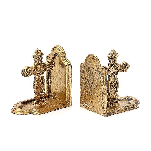 Jemeni Cast Iron Cross Bookends, Set of 2 Book Ends, Antique Gold Finish… - Traditional