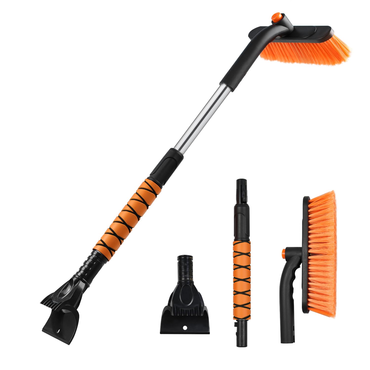 Rascador de hielo y cepillo de nieve 2 en 1 mejorado para automóvil, extensible hasta 33 pulgadas con cómodo agarre de espuma y cabezal giratorio para camiones, SUV, parabrisas de