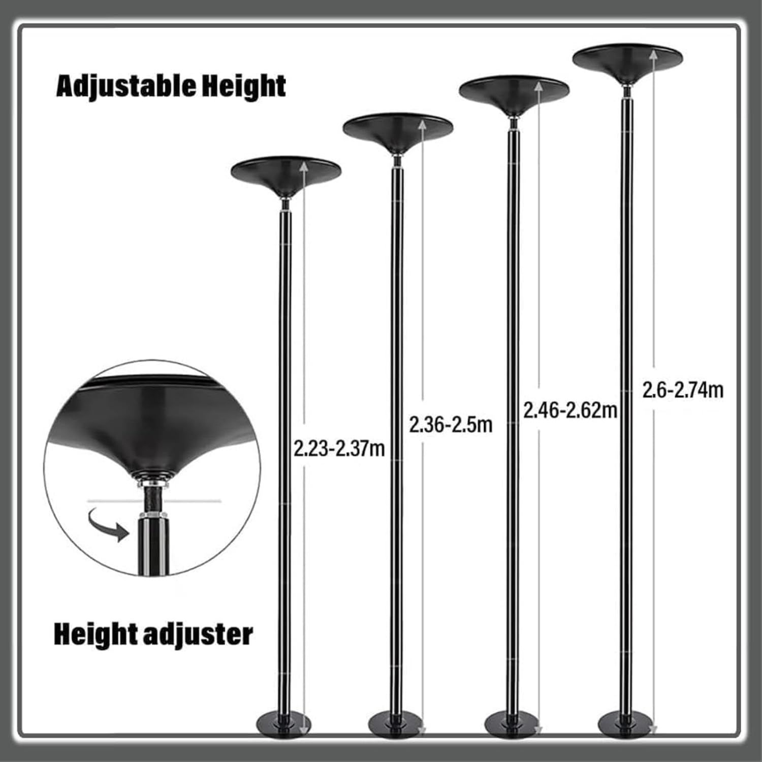 Professional 45mm Dance Pole, Adjustable Spinning Static Pole, for Home Gym, Heavy-Duty Chrome Steel, Includes Installation Kit (Black 2.37m)