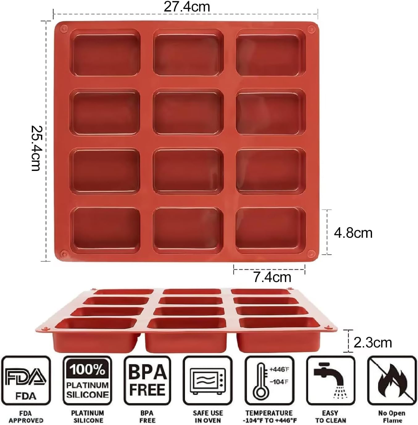 VIKKI Mini Loaf Pan, 2PCS 12-Cavities Mini Bread Pan, Silicone Non-Stick Mini Brownie Baking Tin - Image 2