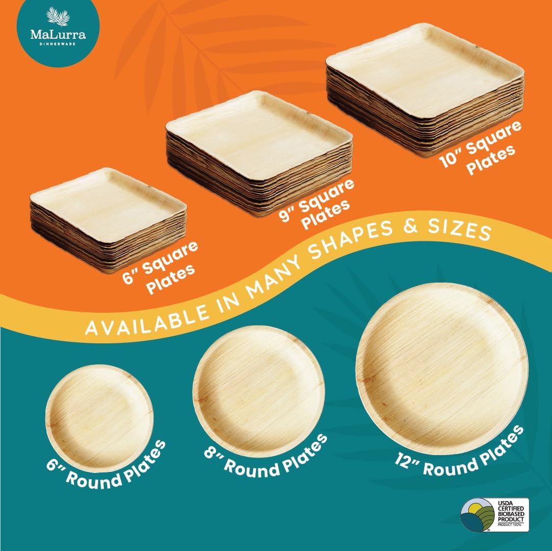 7" Square 200 PCs Palm Leaf Plates Like Bamboo | Disposable boards | Eco-Friendly, Strong, Bulk | For Parties, Weddings, Picnics, Events, Catering, BBQ| Better than Paper Plates, Appetizer service