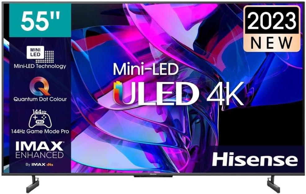 Hisense 55-Inch U7 Series Mini-LED ULED 4K UHD Smart TV (55U7K, 2024 Model) - QLED, Native 144Hz, 1000-Nit, Dolby Vision IQ, Full Array Local Dimming, Game Mode Pro, Alexa Compatibility