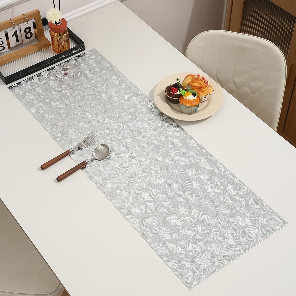 Chemin de table résistant à la chaleur en PVC argenté 91 cm idéal pour cuisine et mariage