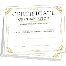 25 PCS Certificate of Completion, Gold Course Completion Award Diploma Paper for Graduation School Students Teachers Employees, Certificate of Appreciation Recognition, 8x10 Inch